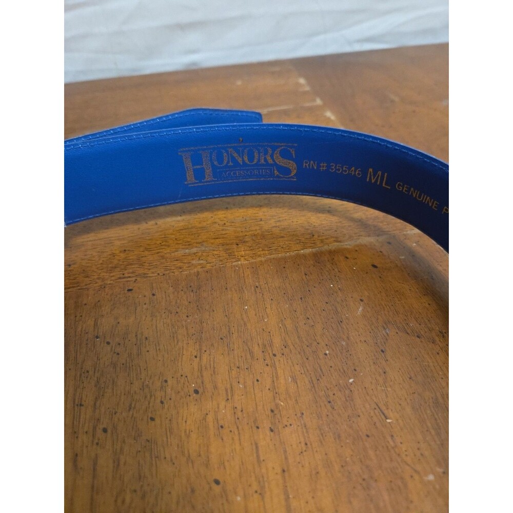 Honors Accessories Blue Suede Belt Size Medium Large Geometric Print 1980s 1990s - Picture 2 of 6
